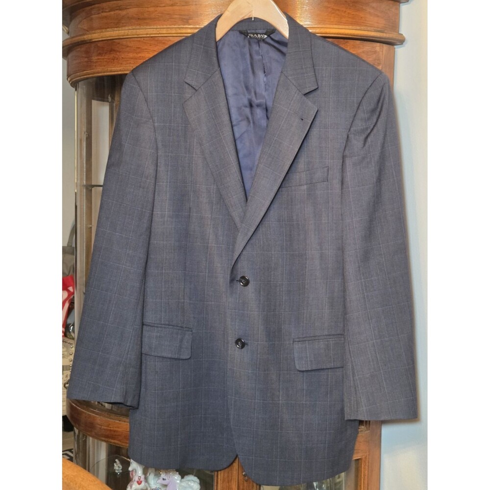 Jos A Bank Signature Wool Blazer 40R Navy Windowpane Plaid Sport Coat Jacket